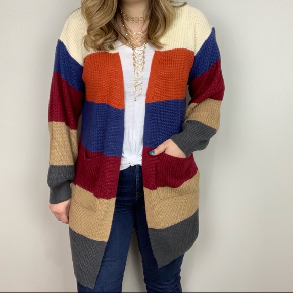 Free Spirit Bold Stripe Cardi S/M - Picture 2 of 8